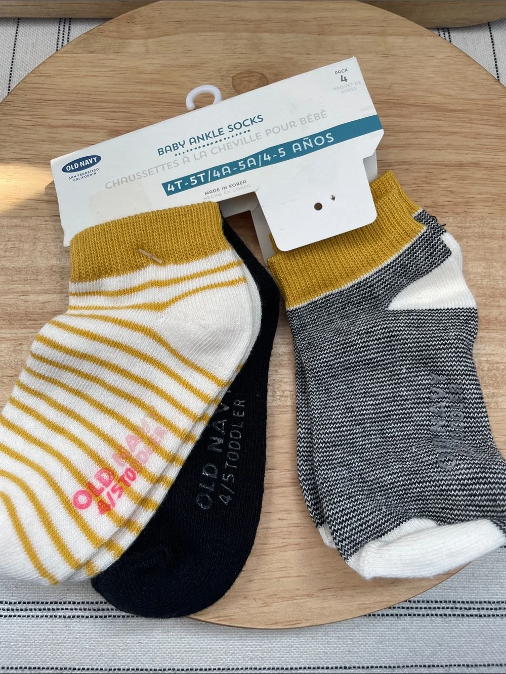 SALE! NWT Old Navy Baby Ankle Socks, Mustard, Black & Gray Stripe Set 3Pk 4T-5T